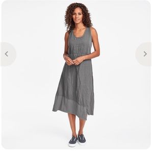 FLAX 100% linen asymmetrical hem midtown sleeveless maxi dress pullover flowy